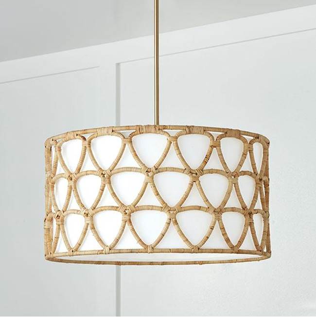 Capital Lighting 347241MA Matte Brass 24.5''w X 24''h 4-light Pendant In Matte Brass With White Fabric Shade And Hand-wrapped Natural Rattan Image 2