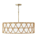 Capital Lighting 347242MA Matte Brass 28''w X 19.5''h 4-light Wide Pendant In Matte Brass With White Fabric Shade And Hand-wrapped Natural Rattan Image 1