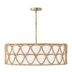 Capital Lighting 347242MA Matte Brass 28''w X 19.5''h 4-light Wide Pendant In Matte Brass With White Fabric Shade And Hand-wrapped Natural Rattan Image 1