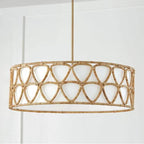 Capital Lighting 347242MA Matte Brass 28''w X 19.5''h 4-light Wide Pendant In Matte Brass With White Fabric Shade And Hand-wrapped Natural Rattan Image 2