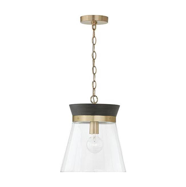 Capital Lighting 347311KR Black Stain,Matte Brass 12''w X 14''h 1-light Pendant In Black Stain Wood And Matte Brass With Clear Glass Image 1