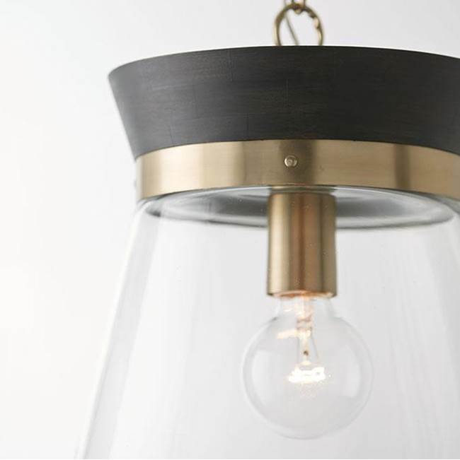 Capital Lighting Finn 12''w X 14''h 1-light Pendant In Black Stain Wood And Matte Brass With Clear Glass