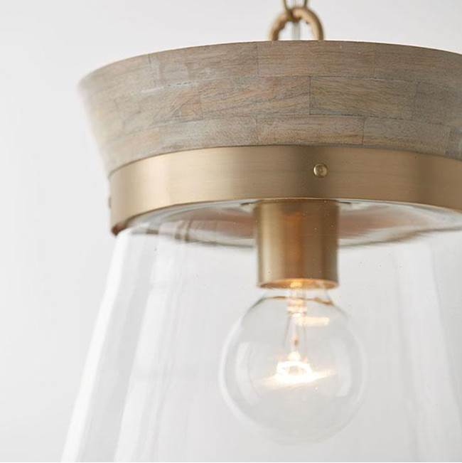 Capital Lighting Finn 12''w X 14''h 1-light Pendant In Black Stain Wood And Matte Brass With Clear Glass