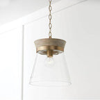 Capital Lighting 347311WS White Wash,Matte Brass 12''w X 14''h 1-light Pendant In White Wash Wood And Matte Brass With Clear Glass Image 2