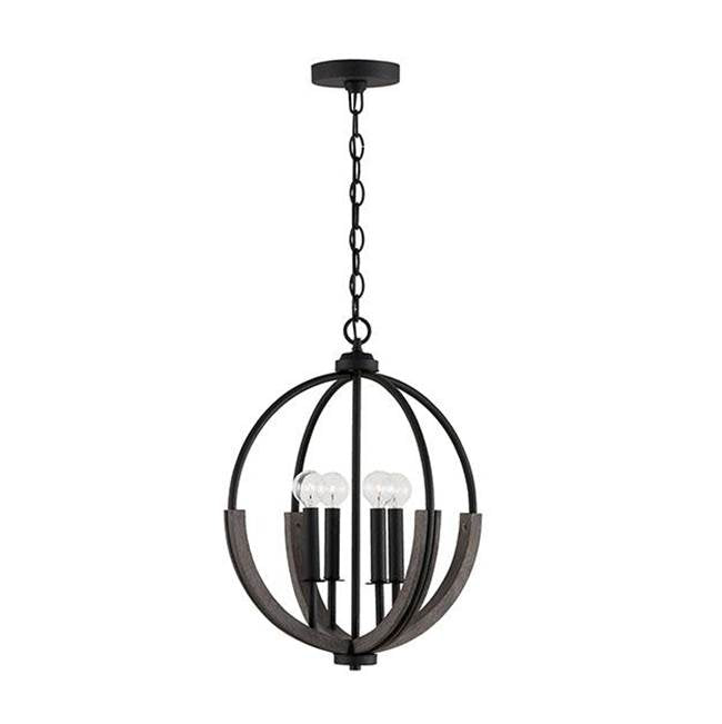 Capital Lighting 347642CK Carbon Grey,Black Iron 15.5''w X 20''h 4-light Pendant In Carbon Grey And Black Iron With Handcrafted Of Mango Wood Image 1