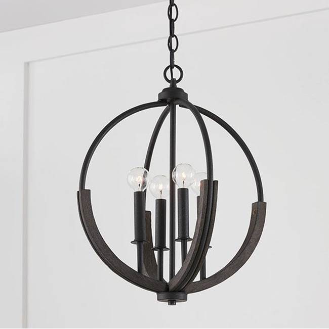 Capital Lighting 347642CK Carbon Grey,Black Iron 15.5''w X 20''h 4-light Pendant In Carbon Grey And Black Iron With Handcrafted Of Mango Wood Image 2