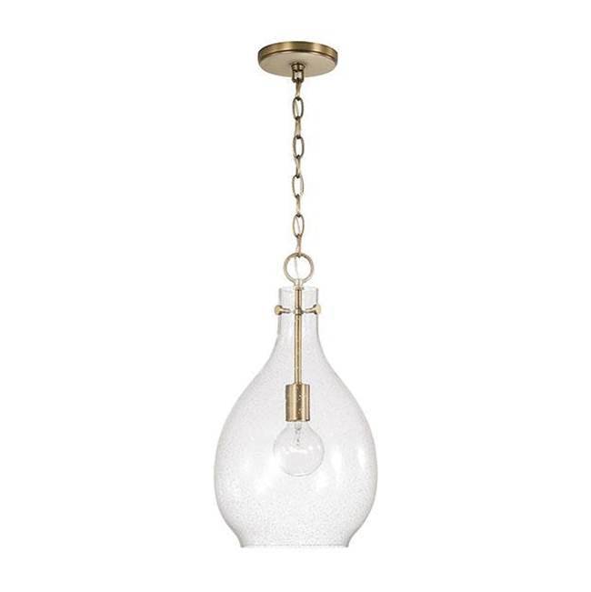 Capital Lighting 349011AD Aged Brass 9.75''w X 18''h 1-light Pendant In Aged Brass With Clear Seeded Teardrop Glass Image 1