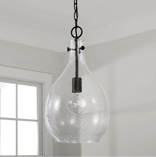 Capital Lighting 349011MB Matte Black 9.75''w X 18''h 1-light Pendant In Matte Black With Clear Seeded Teardrop Glass Image 2