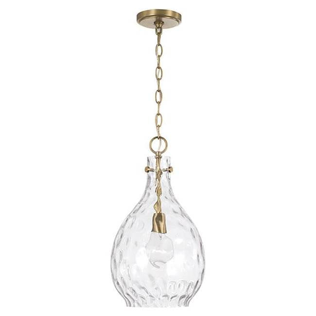 Capital Lighting 349012AD Aged Brass 9.75''w X 18''h 1-light Pendant In Aged Brass With Clear Teardrop Water Glass Image 1