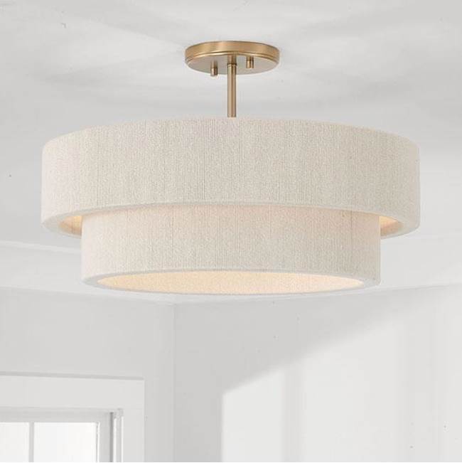 Capital Lighting Delaney 20''w X 13''h 4-light Dual Mount Pendant Or Semi-flush In Matte Brass With Bleached Natural Rope