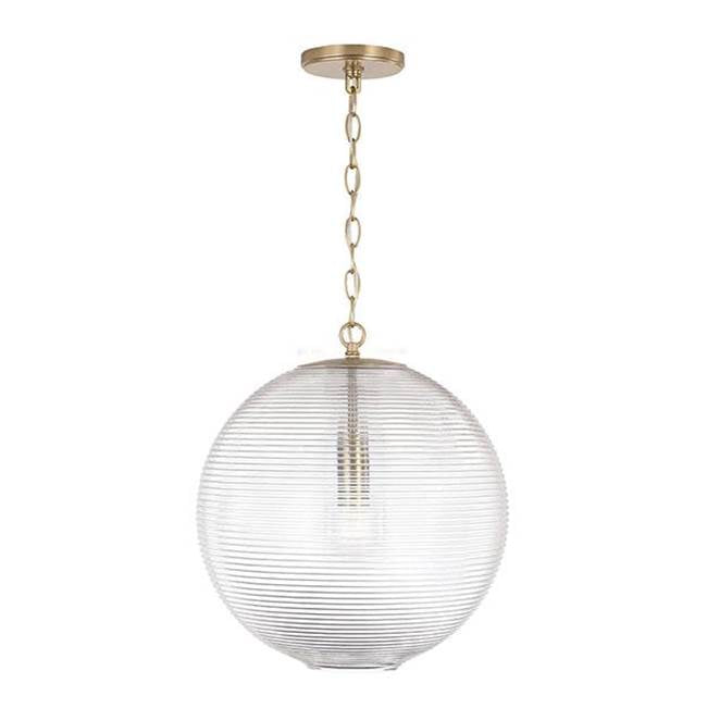 Capital Lighting 349911MA Matte Brass 15''w X 16.75''h 1-light Globe Pendant In Matte Brass With Clear Ribbed Glass Image 1