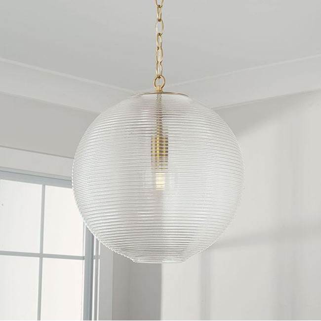Capital Lighting 349911MA Matte Brass 15''w X 16.75''h 1-light Globe Pendant In Matte Brass With Clear Ribbed Glass Image 2