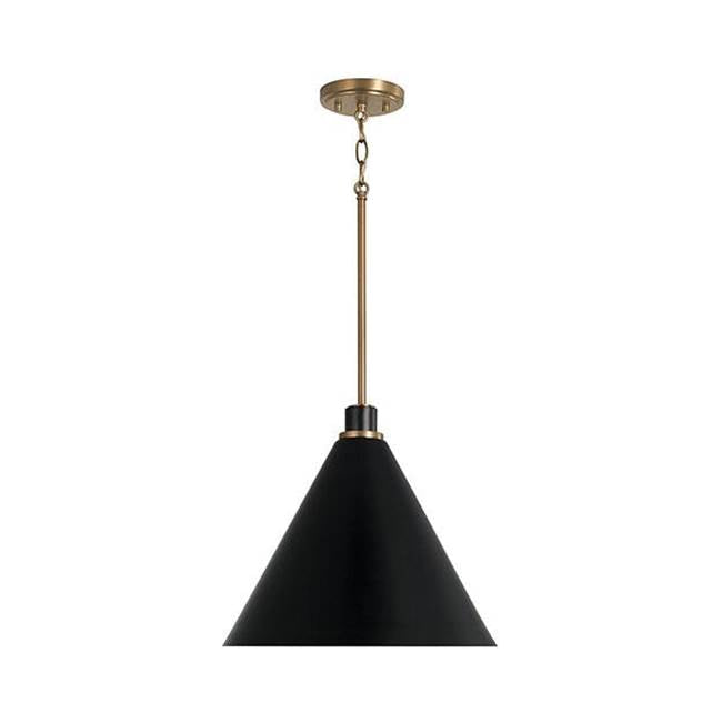 Capital Lighting 350112AB Aged Brass,Black 15''w X 13.5''h 1-light Pendant In Aged Brass And Black Metal Shade With White Interior Image 1