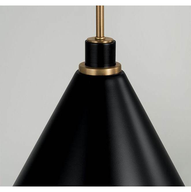 Capital Lighting Bradley 15''w X 13.5''h 1-light Pendant In Aged Brass And Black Metal Shade With White Interior