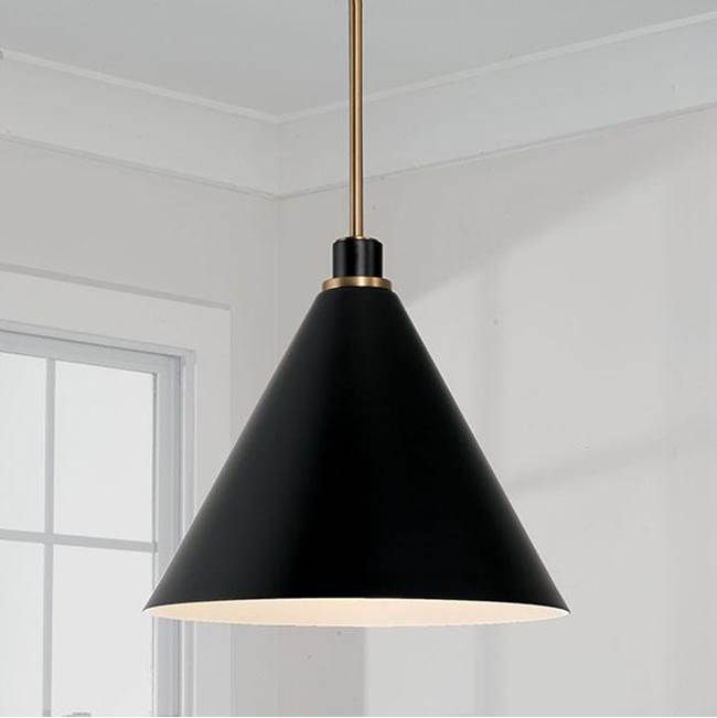 Capital Lighting 350112AB Aged Brass,Black 15''w X 13.5''h 1-light Pendant In Aged Brass And Black Metal Shade With White Interior Image 2