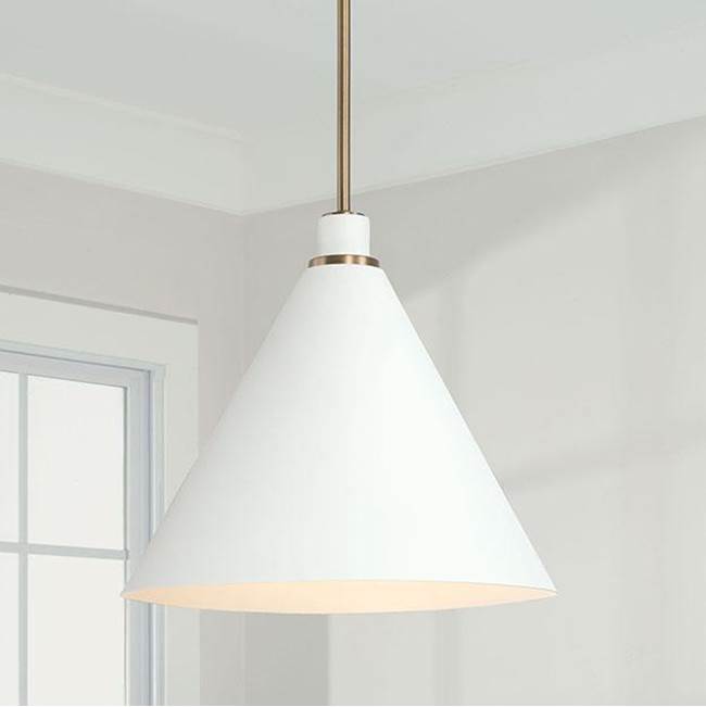 Capital Lighting 350112AW Aged Brass,White 15''w X 13.5''h 1-light Pendant In Aged Brass And White Metal Shade With White Interior Image 2