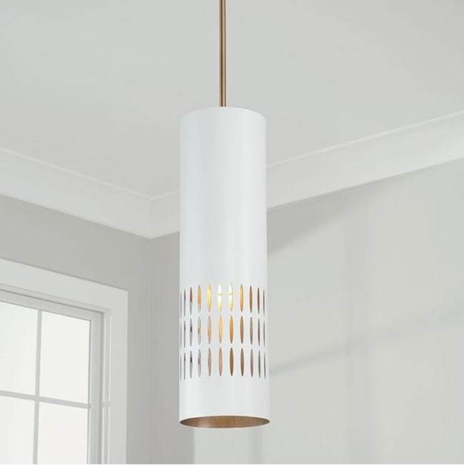 Capital Lighting 350211AW Aged Brass,White 6.25''w X 21.75''h 1-light Pendant In Aged Brass And White Metal Shade With Painted Aged Brass Interior Image 2