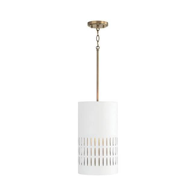 Capital Lighting 350212AW Aged Brass,White 9.25''w X 16.5''h 1-light Pendant In Aged Brass And White Metal Shade With Painted Aged Brass Interior Image 1