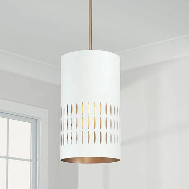 Capital Lighting 350212AW Aged Brass,White 9.25''w X 16.5''h 1-light Pendant In Aged Brass And White Metal Shade With Painted Aged Brass Interior Image 2