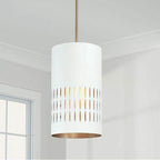 Capital Lighting 350212AW Aged Brass,White 9.25''w X 16.5''h 1-light Pendant In Aged Brass And White Metal Shade With Painted Aged Brass Interior Image 2