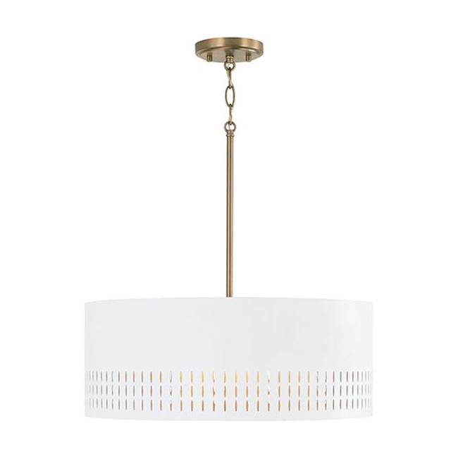 Capital Lighting 350233AW Aged Brass,White 20.25''w X 8''h 3-light Pendant In Aged Brass And White Metal Shade With Painted Aged Brass Interior Image 1