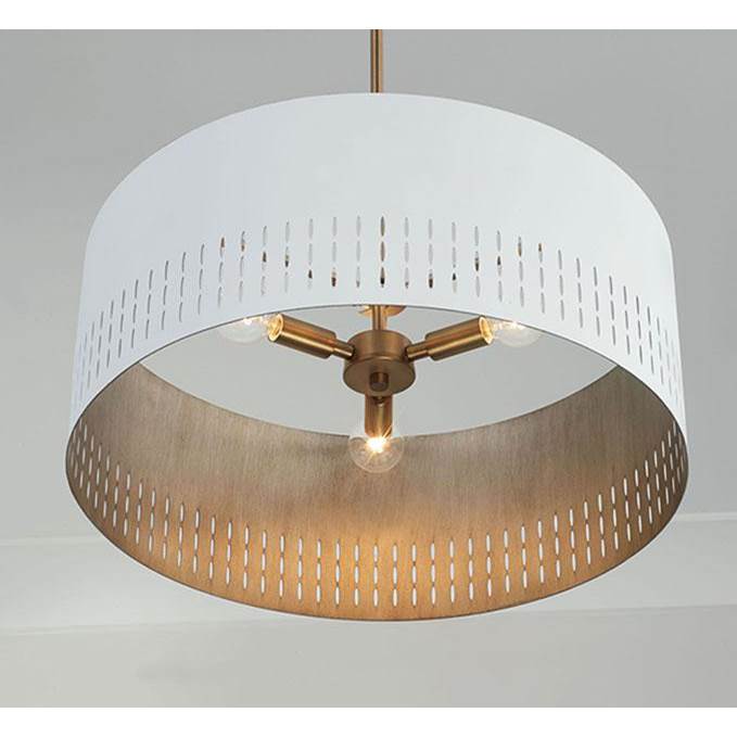Capital Lighting Dash 20.25''w X 8''h 3-light Pendant In Aged Brass And White Metal Shade With Painted Aged Brass Interior