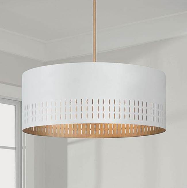 Capital Lighting 350233AW Aged Brass,White 20.25''w X 8''h 3-light Pendant In Aged Brass And White Metal Shade With Painted Aged Brass Interior Image 2