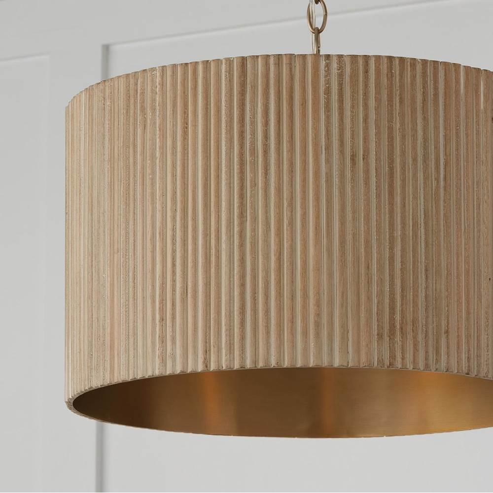 Capital Lighting 350741WS White Wash,Matte Brass 19.75''w X 14.50''h 3-light Pendant In Matte Brass And Handcrafted Mango Wood In White Wash Image 6