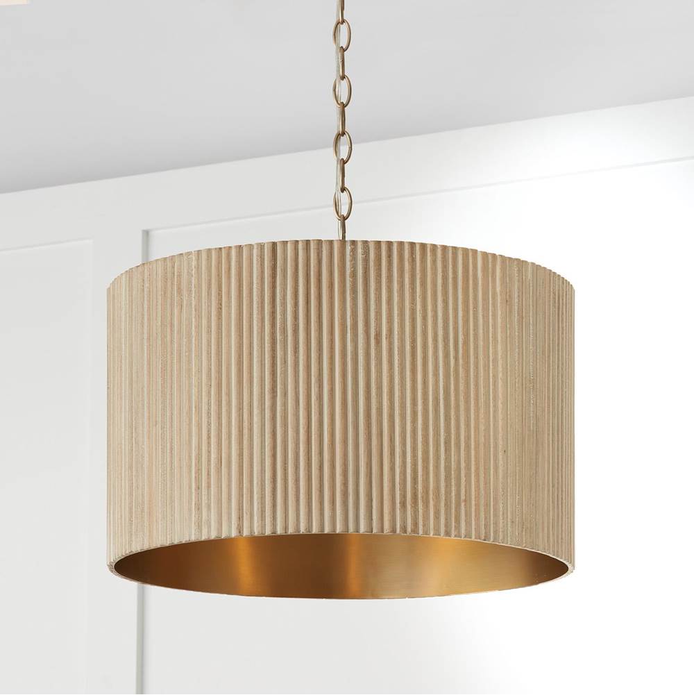 Capital Lighting 350741WS White Wash,Matte Brass 19.75''w X 14.50''h 3-light Pendant In Matte Brass And Handcrafted Mango Wood In White Wash Image 7