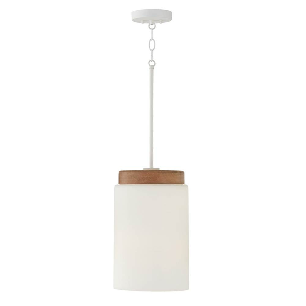 Capital Lighting 350911LT Light Wood,White 9.25''w X 14.75''h 1-light Cylindrical Pendant In White With Mango Wood And Soft White Glass Image 1