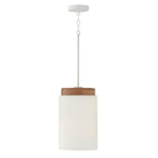 Capital Lighting 350911LT Light Wood,White 9.25''w X 14.75''h 1-light Cylindrical Pendant In White With Mango Wood And Soft White Glass Image 1
