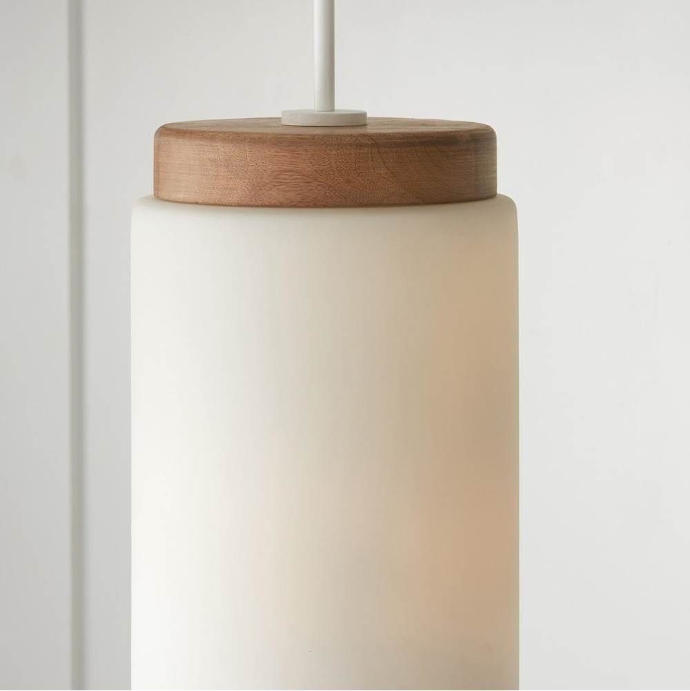 Capital Lighting 350911LT Light Wood,White 9.25''w X 14.75''h 1-light Cylindrical Pendant In White With Mango Wood And Soft White Glass Image 3