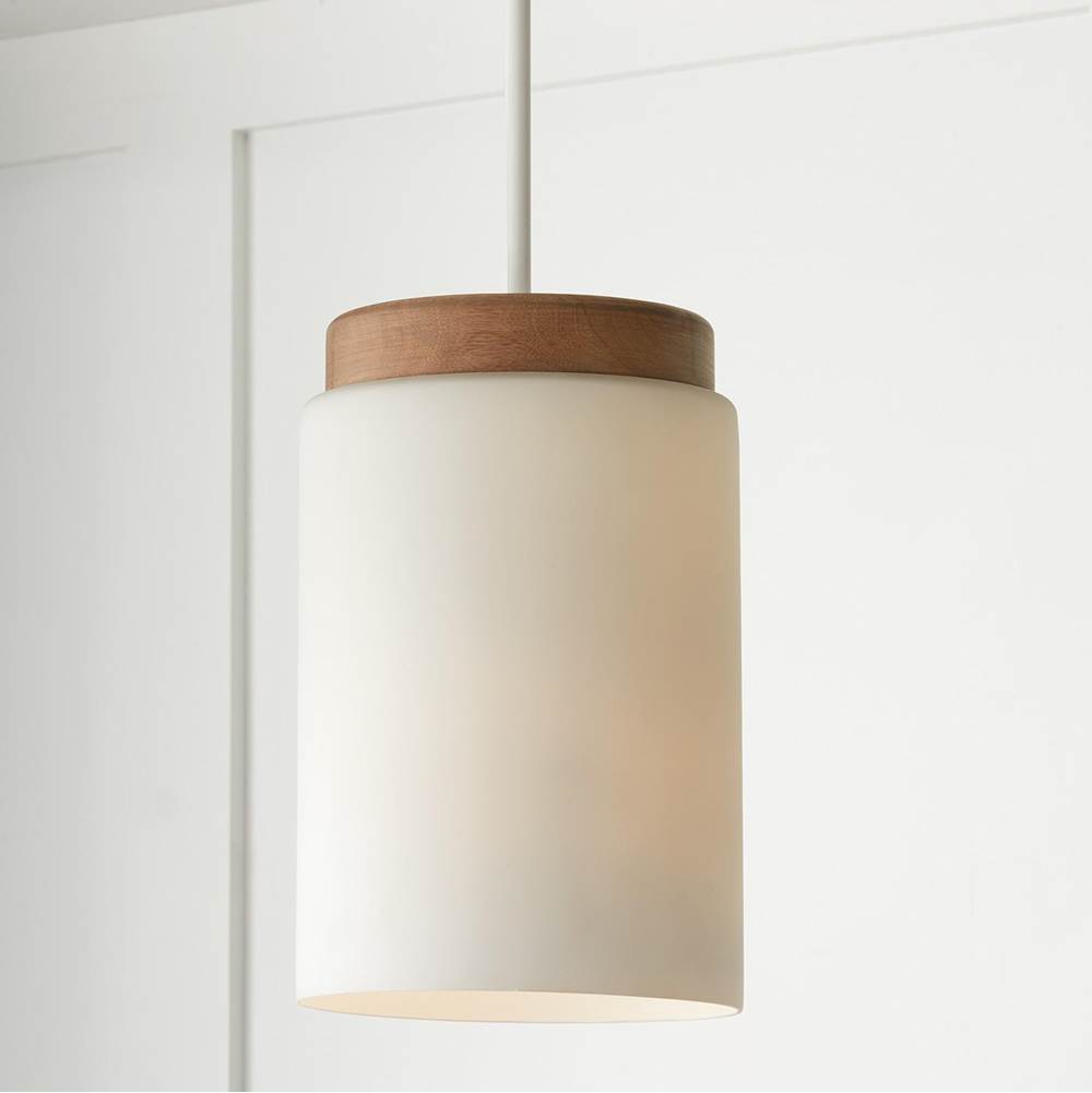 Capital Lighting Liam 9.25''w X 14.75''h 1-light Cylindrical Pendant In White With Mango Wood And Soft White Glass