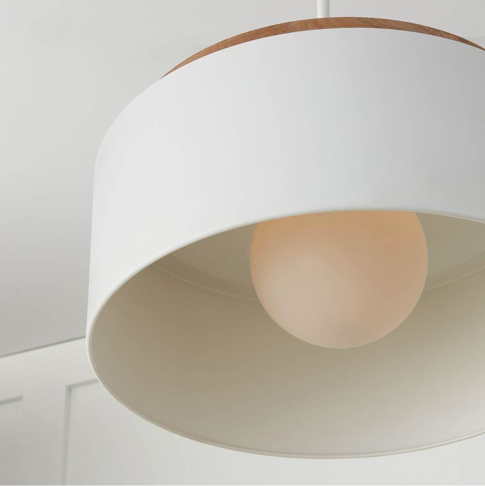 Capital Lighting 350912LT Light Wood,White 18''w X 8.75''h 1-light Drum Pendant In White With Mango Wood And Matte White Metal Shade With Soft White Glass Globe Image 3