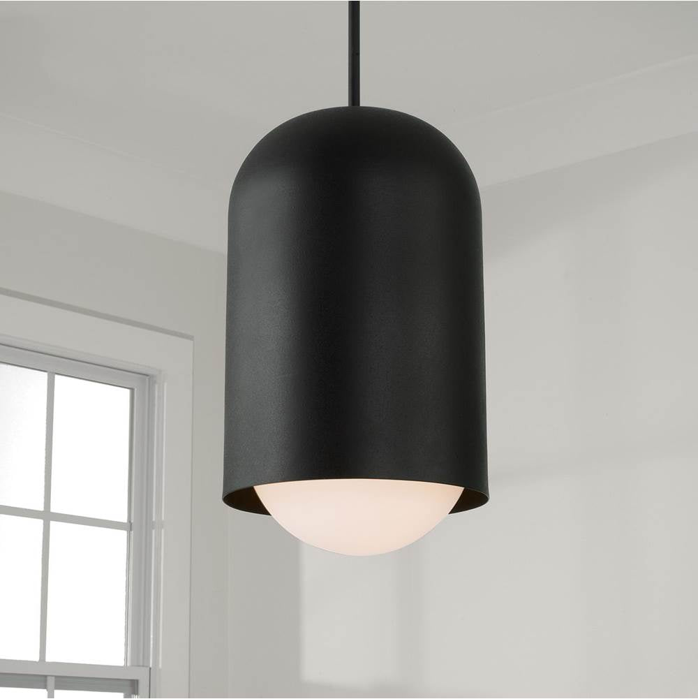 Capital Lighting 351612BI Black Iron 10.25''w X 18''h 1-light Capsule Arch Pendant In Black Iron With Soft White Glass Image 3