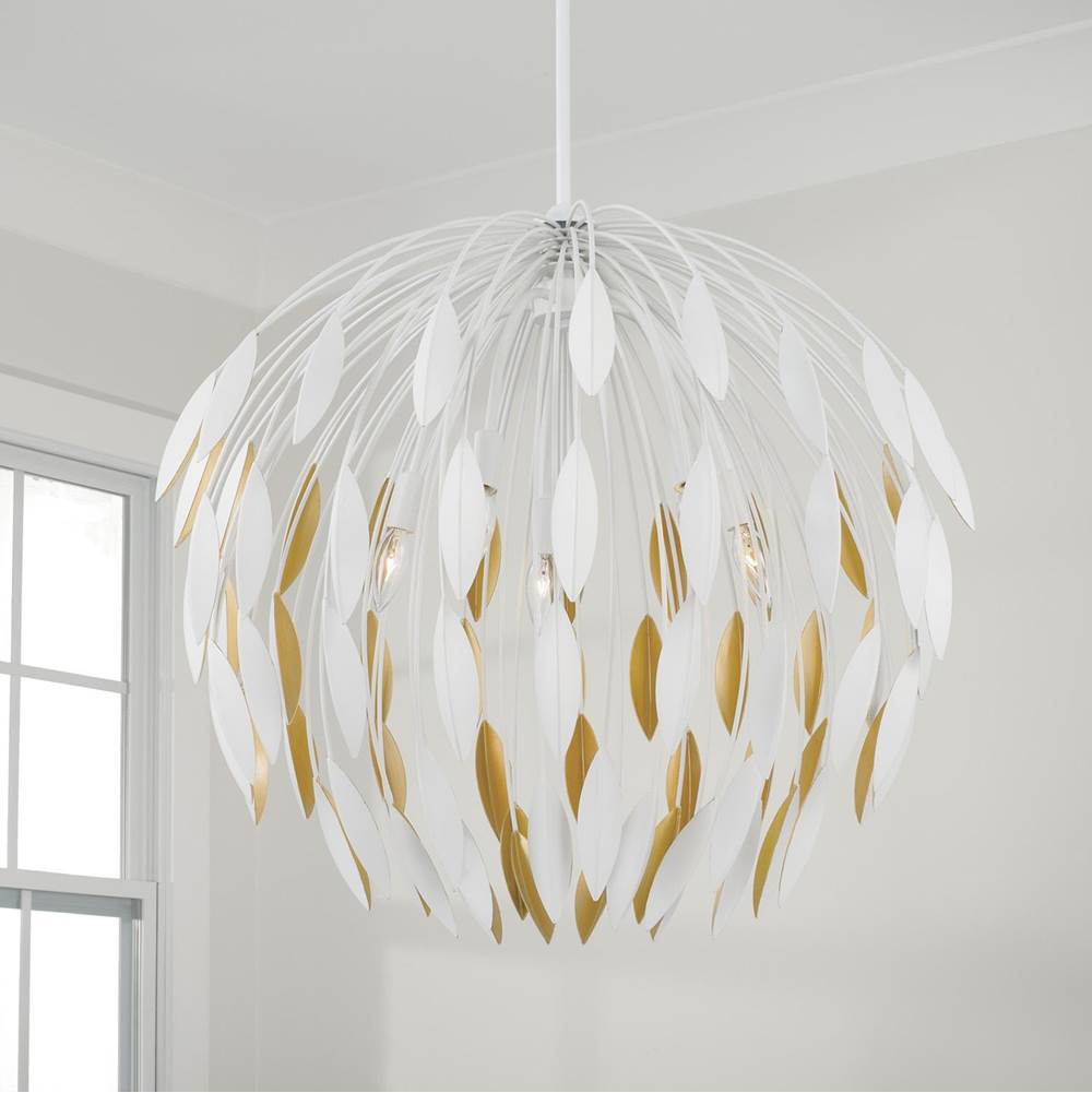 Capital Lighting 351851WE Matte White 28''w X 25.5''h 5-light Botanical Pendant In Matte White And Buffed Gold Image 4