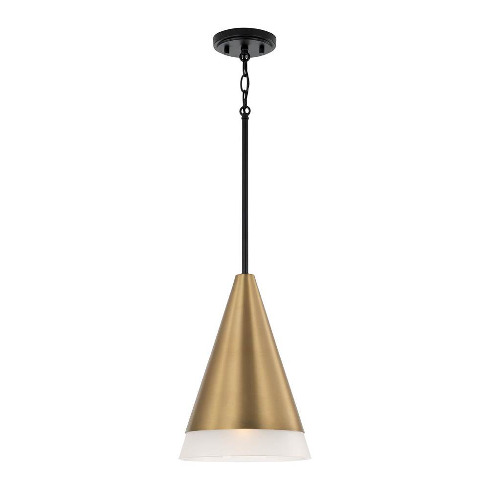 Capital Lighting 351911AB Aged Brass,Black 9.75''w X 13.50''h 1-light Cone Pendant In Black With Aged Brass And Soft White Glass Shade Image 1