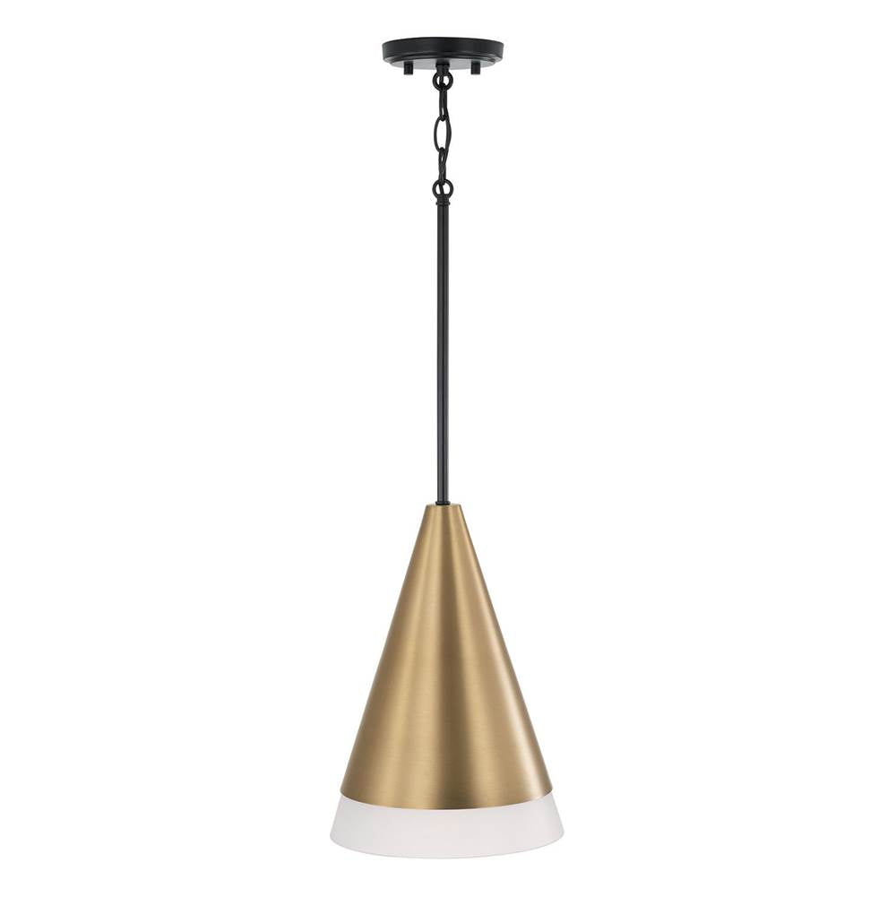 Capital Lighting 351911AB Aged Brass,Black 9.75''w X 13.50''h 1-light Cone Pendant In Black With Aged Brass And Soft White Glass Shade Image 3