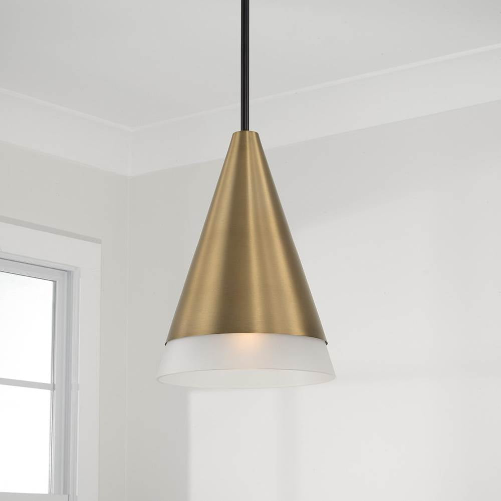 Capital Lighting 351911AB Aged Brass,Black 9.75''w X 13.50''h 1-light Cone Pendant In Black With Aged Brass And Soft White Glass Shade Image 6