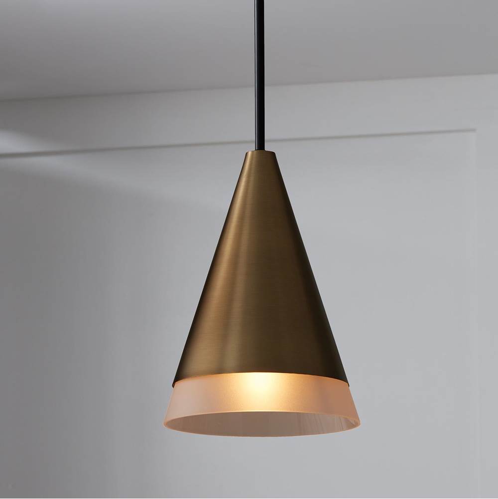 Capital Lighting Avant 9.75''w X 13.50''h 1-light Cone Pendant In Black With Aged Brass And Soft White Glass Shade