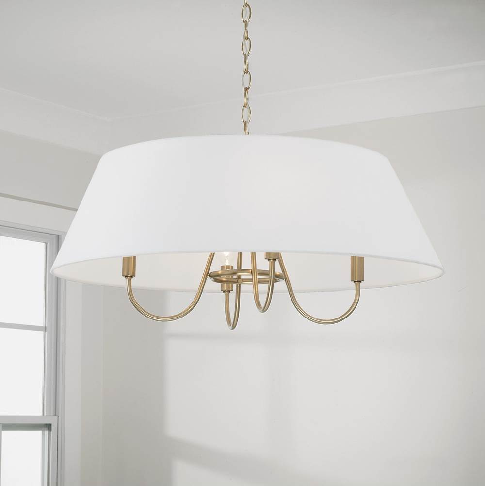 Capital Lighting Julia 28.50''w X 14.25''h 4-light Pendant In Matte Brass With White Fabric Shade