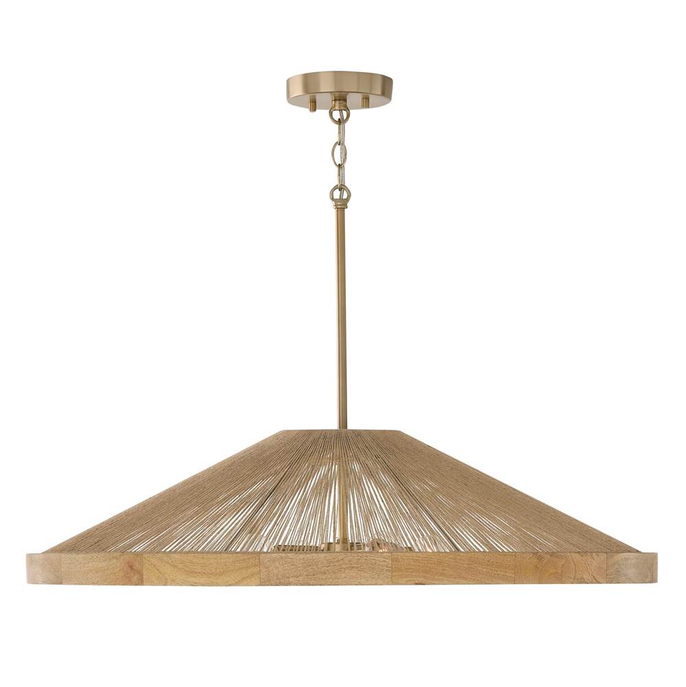 Capital Lighting 352841MA Matte Brass 31''w X 7.50''h 4-light Pendant In Matte Brass With Mango Wood And Handwrapped Natural Jute Rope String Image 1