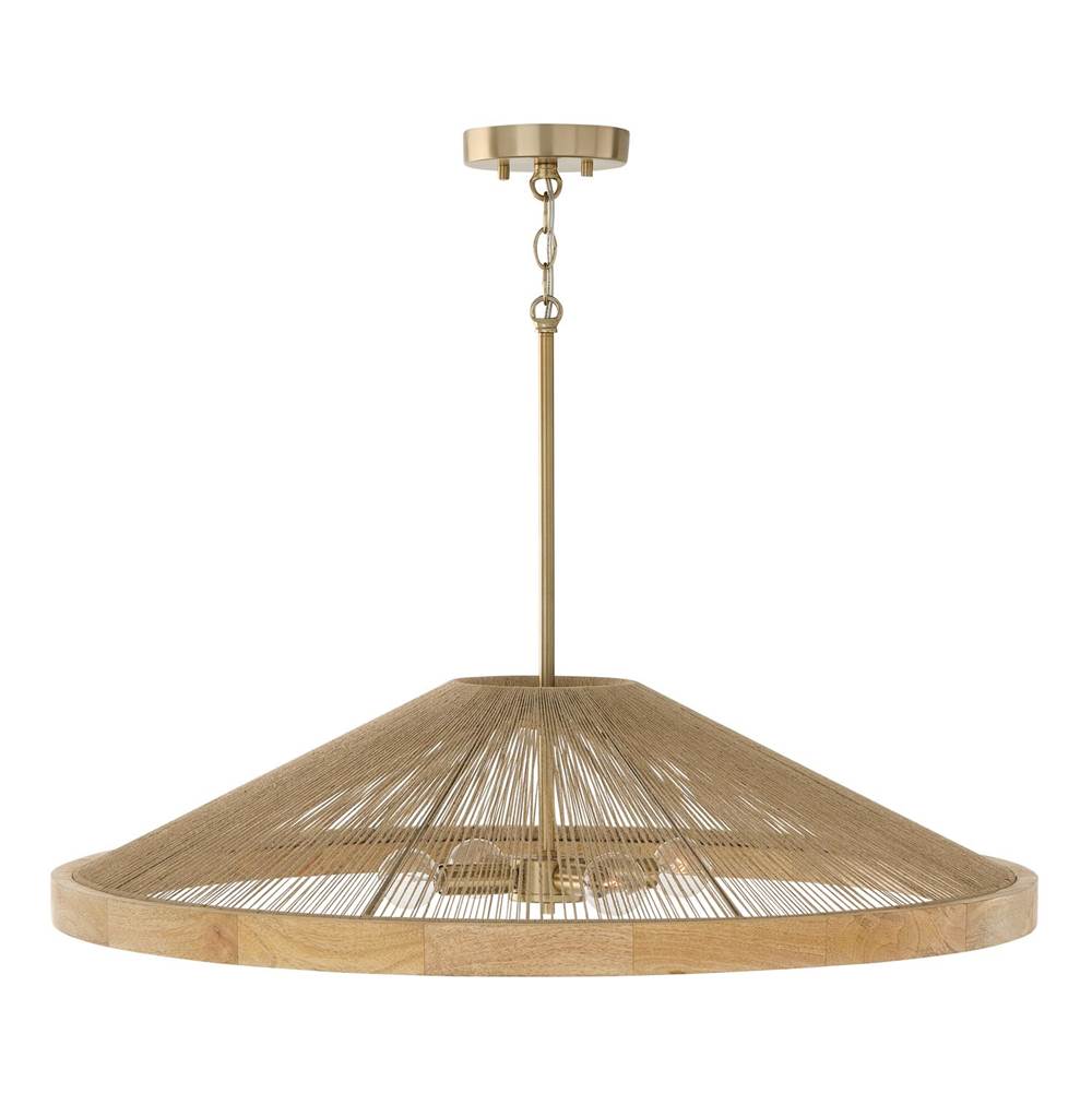 Capital Lighting 352841MA Matte Brass 31''w X 7.50''h 4-light Pendant In Matte Brass With Mango Wood And Handwrapped Natural Jute Rope String Image 2