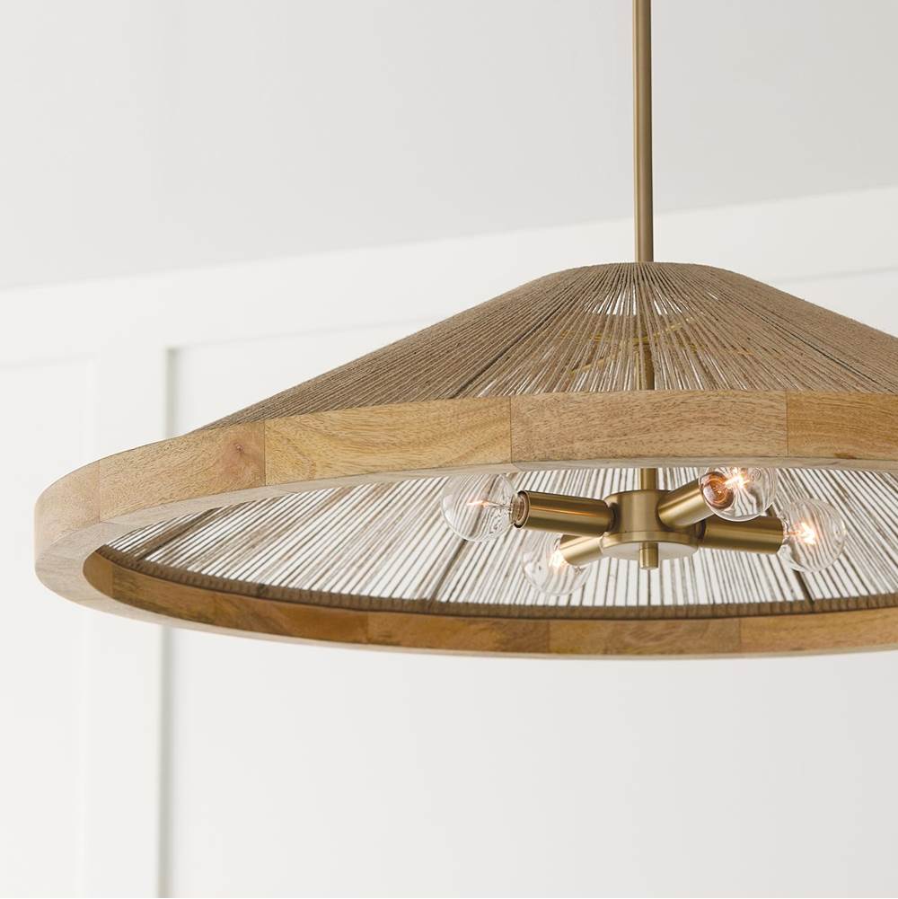 Capital Lighting 352841MA Matte Brass 31''w X 7.50''h 4-light Pendant In Matte Brass With Mango Wood And Handwrapped Natural Jute Rope String Image 4