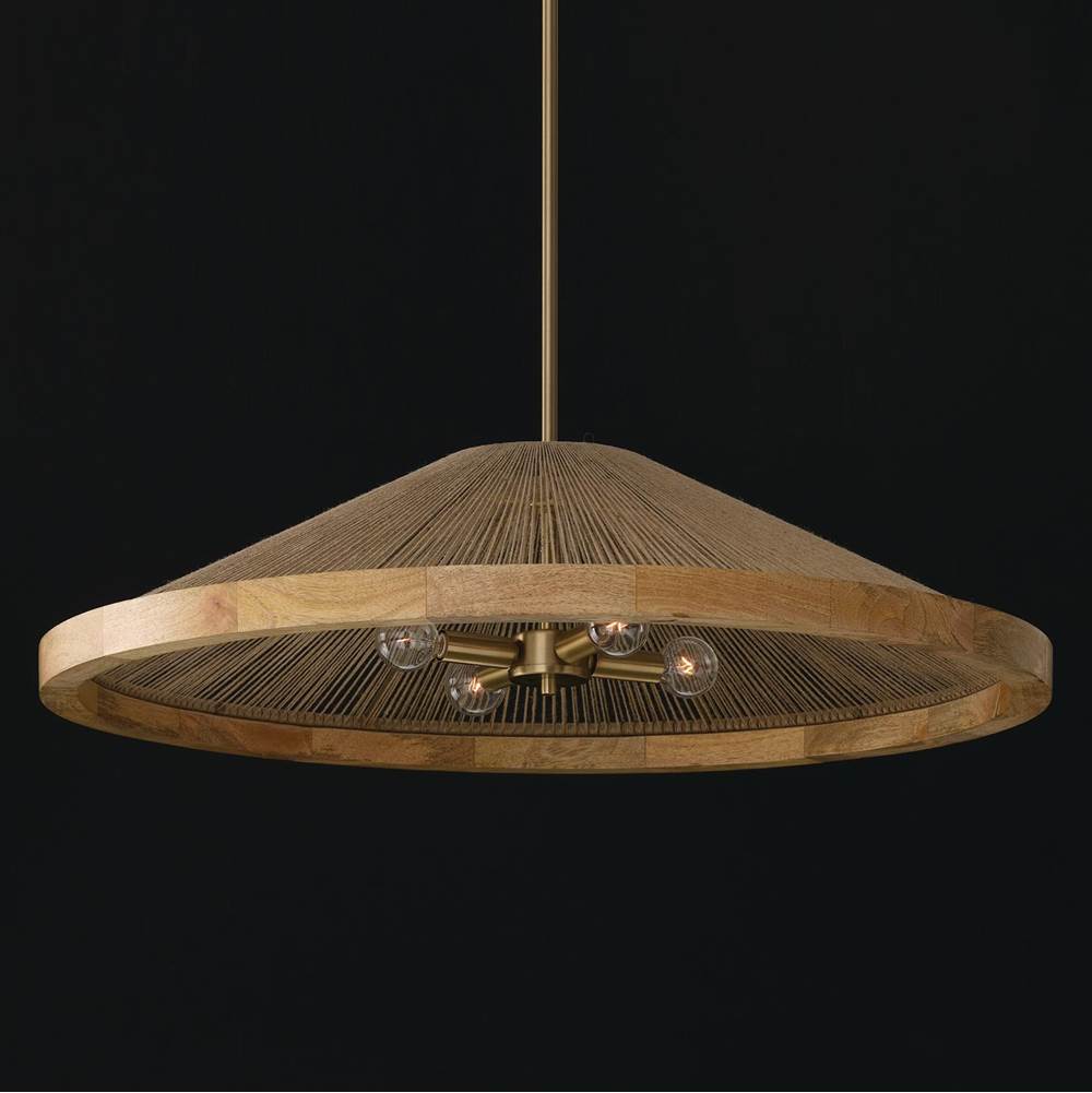 Capital Lighting 352841MA Matte Brass 31''w X 7.50''h 4-light Pendant In Matte Brass With Mango Wood And Handwrapped Natural Jute Rope String Image 3