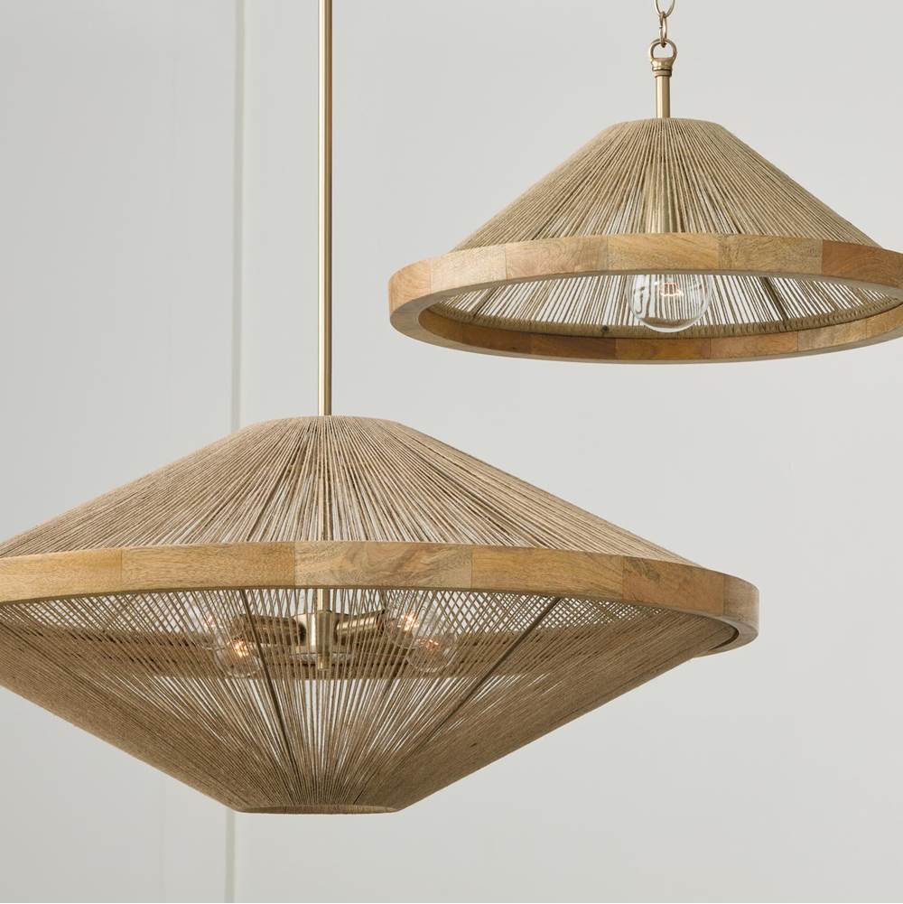 Capital Lighting 352842MA Matte Brass 31''w X 13.75''h 4-light Pendant In Matte Brass With Mango Wood And Handwrapped Natural Jute Rope String Image 4