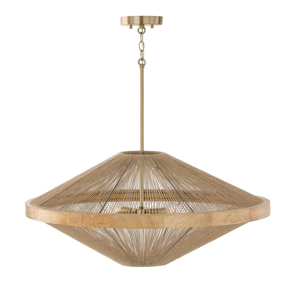 Capital Lighting 352842MA Matte Brass 31''w X 13.75''h 4-light Pendant In Matte Brass With Mango Wood And Handwrapped Natural Jute Rope String Image 3