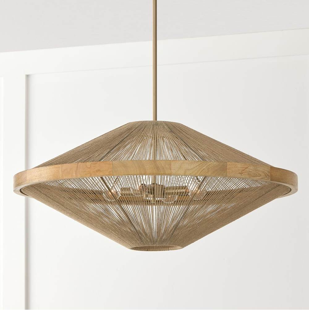 Capital Lighting Maya 31''w X 13.75''h 4-light Pendant In Matte Brass With Mango Wood And Handwrapped Natural Jute Rope String