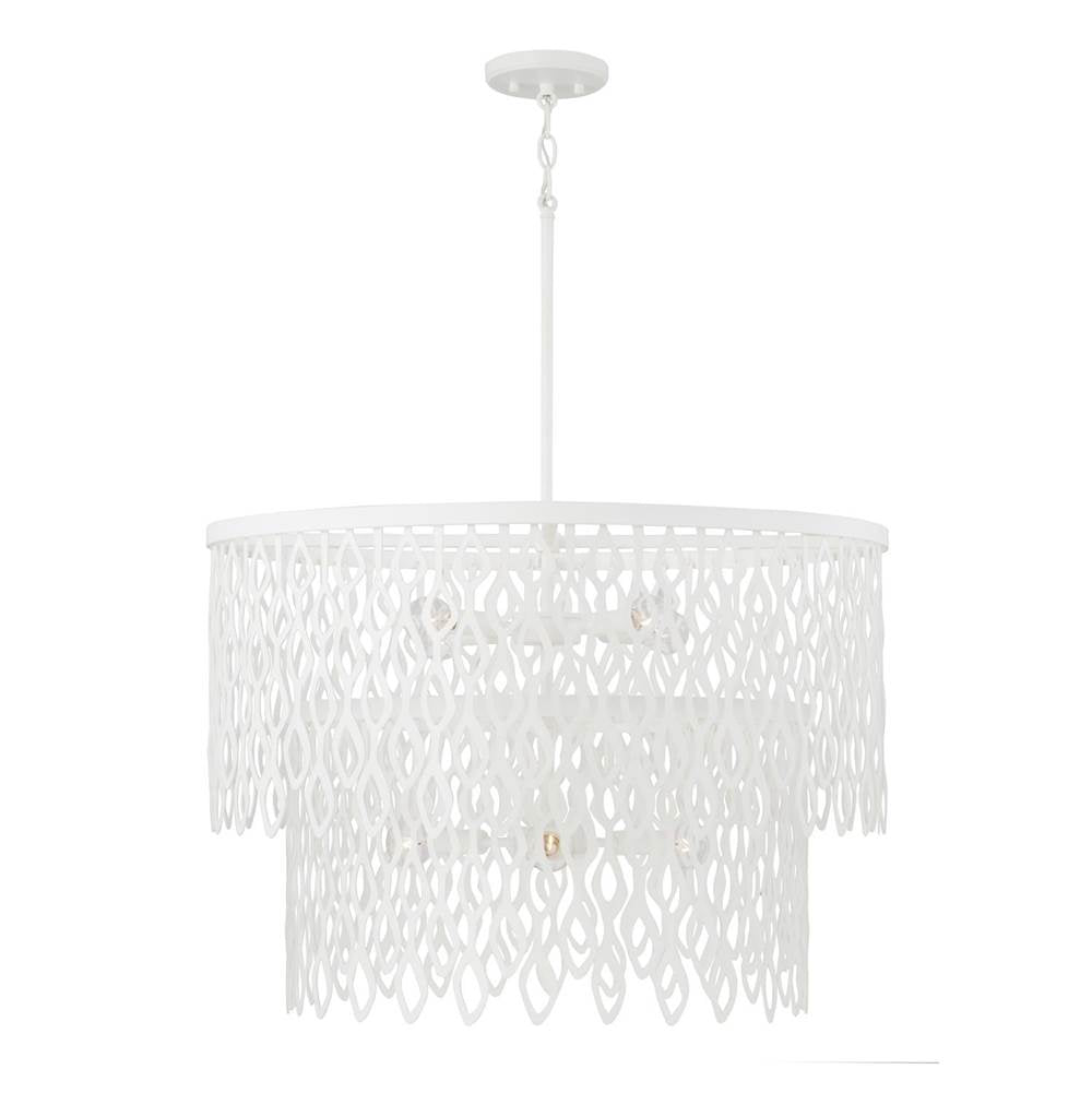 Capital Lighting 352971WE Matte White 27w X 30.5h 7-light Lasercut Two-tier Metal Pendant In Matte White Modern Motif Image 1