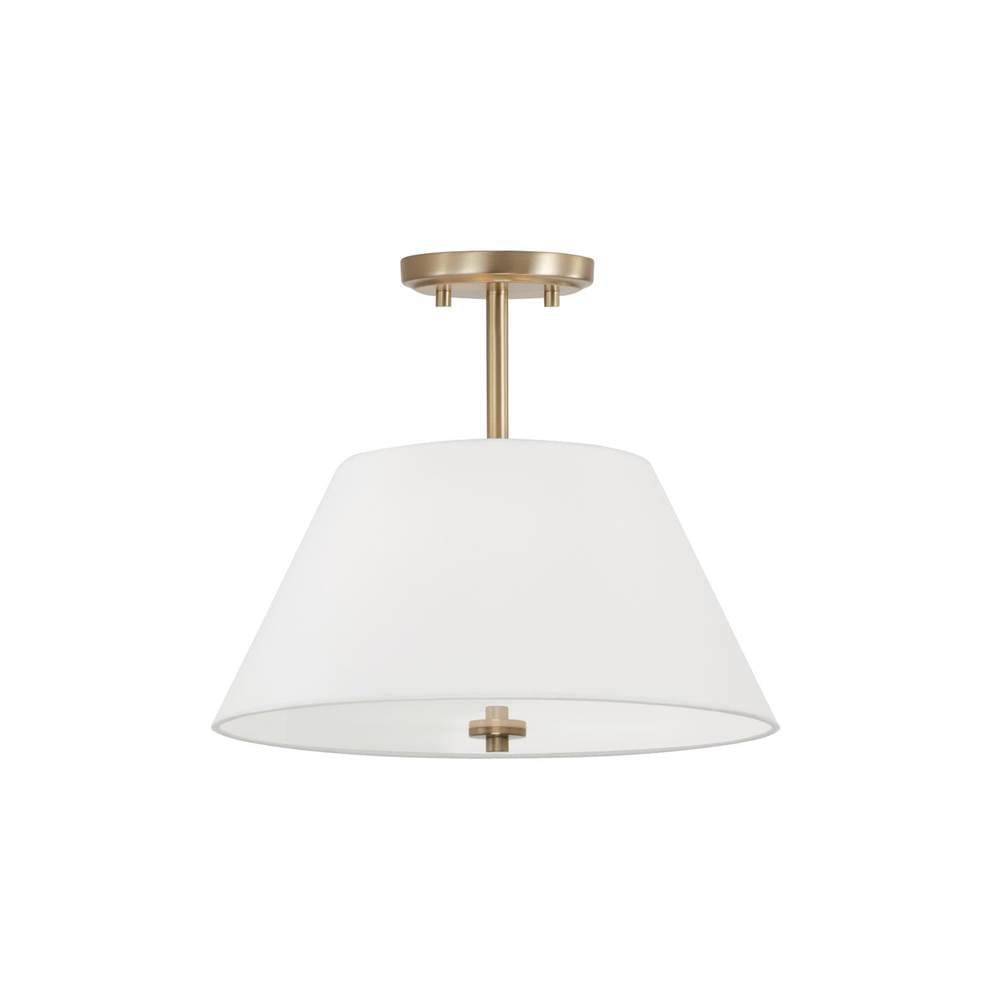Capital Lighting Parson 15''w X 13.25''h 3-light Dual Mount Pendant In Matte Brass With White Fabric Shade And Glass Diffuser